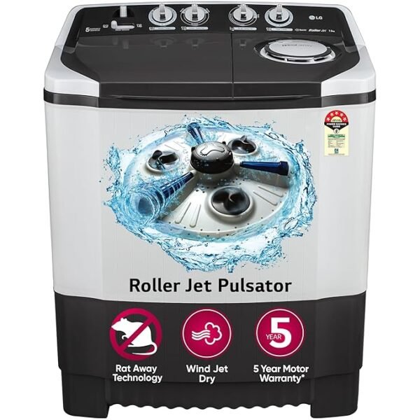 Product Dimensions 48D x 79.5W x 97.5H Centimeters Brand LG Capacity 7.5 Kilograms Special Feature High Efficiency, Wind Jet Dry, Rat Away Access Location Top Load