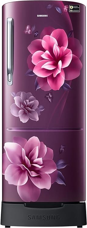 About this item Direct Cool Refrigerator: Stylish Single Door Refrigerator with Modern Camellia Purple pattern. Enjoy powerful cooling that can last longer Capacity 183 liters: Suitable for families with 2 to 3 members Energy Rating : 5 Star Energy Efficiency Manufacturer Warranty : The product comes with a 1 year comprehensive warranty and a 20 years warranty on the digital inverter compressor Digital Inverter Compressor provides greater energy efficiency, less noise and long-lasting performance while consuming 50% less power, backed up by 20 year warranty